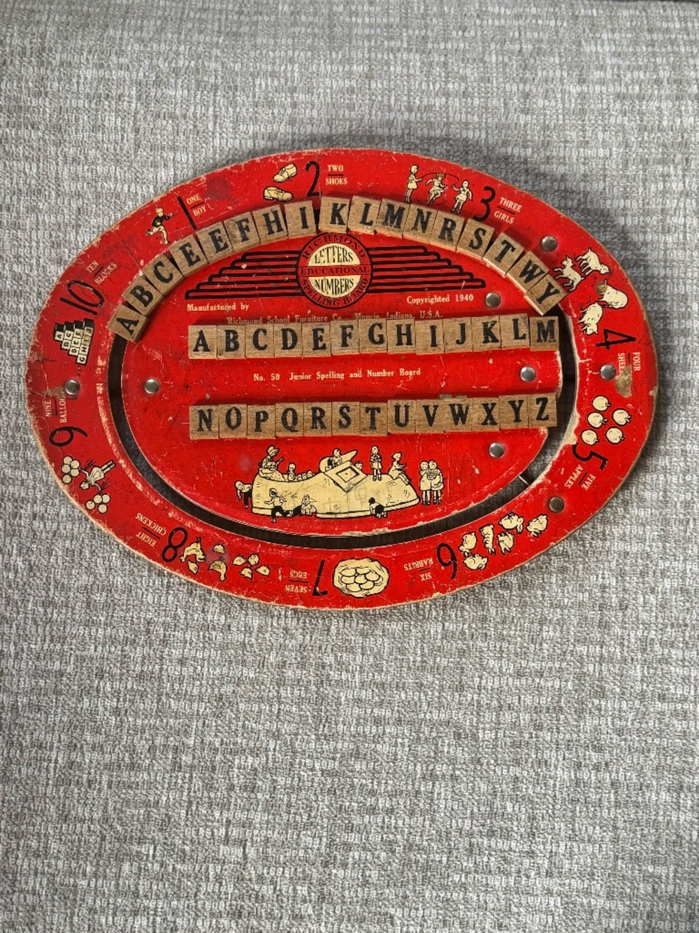 Antique Richmond Spelling Board No 50 1940s Educational Tin Litho Toy